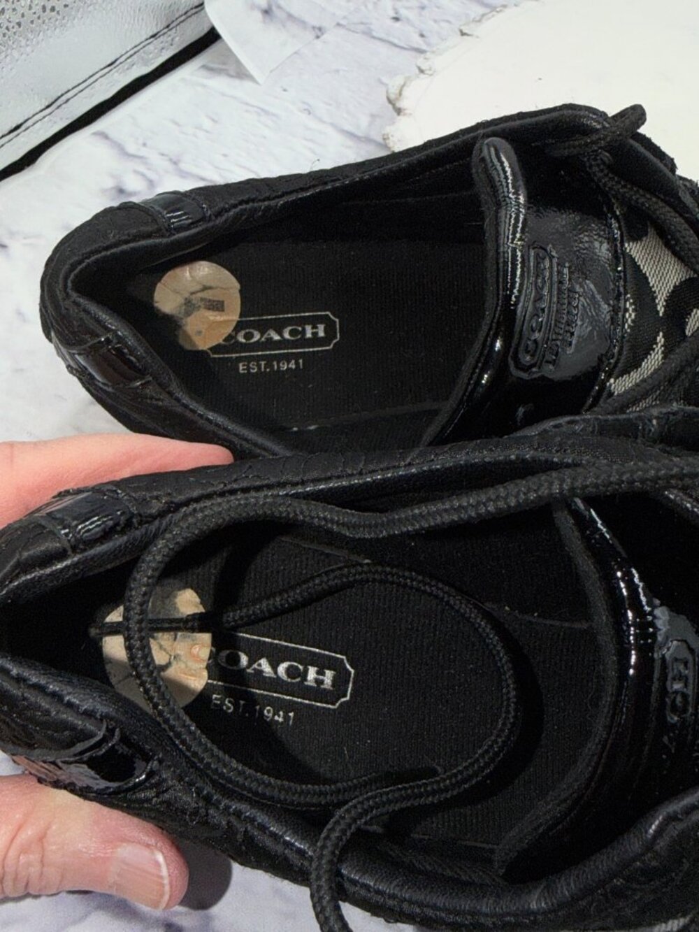Coach Shoes Womens 7M Kelbie Casual Low Sneakers Black Suede Lace Up Flats - Picture 11 of 12